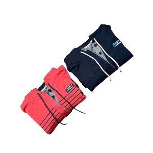Lot of 2- LL Bean Women’s Soft Rugby Drawstring Hoodie Sweatshirt Navy/Salmon